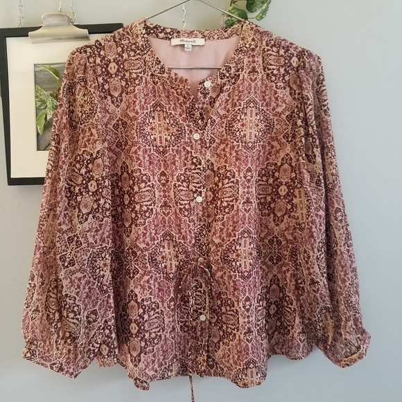 Madewell 3/4 Drawstring Kaleidoscope Print Top S - Picture 5 of 12